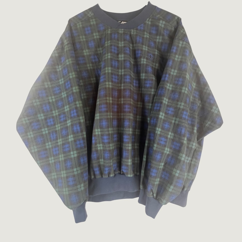 Vintage Sportsmaster Johnnie Walker Plaid Windshirt Mens XL Blue Green USA Made